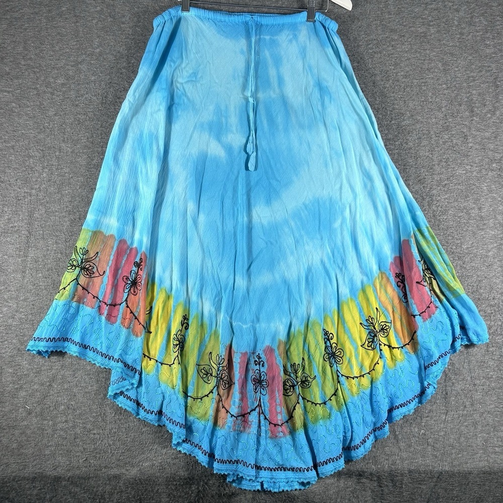 Blue Tie-Dye Maxi Skirt with Floral Border
